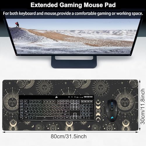 Phase of The Moon Desk Mat,Large Moon Phase Changes Gaming Keyboard Mouse Pad,Non-Slip Rubber Base Desk Pad Thick Stitched Edges Waterproof Mousepad Mouse Mat 31.5"x11.8" - color: Phase of the Moon