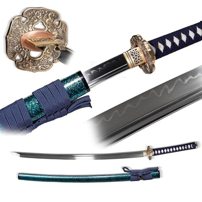 41-Inch Handmade Katana, Full Tang Clay-Tempered Spring Steel Collectible for Adults - color: L6-Steel 3