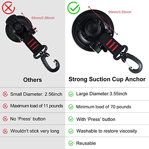 Heavy Duty Suction Cup Anchor 4pcs Strong Suction Cups with Hooks and 4pcs Tarp Clips Deavy Duty Lock Grip for Tie Down Car Awning Boat Camping Trap