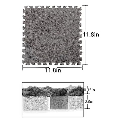 12pcs Plush Puzzle Foam Floor Mat Square Foam Tiles(Grey) - color: Grey