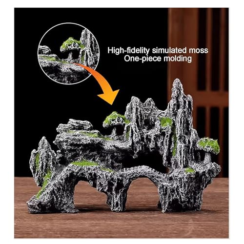 Fish Tank Decorations, Mountain View Aquarium Ornament, Artificial Mountain Hill View Stone for Betta Snails Turtle Hiding Playing(12cm)