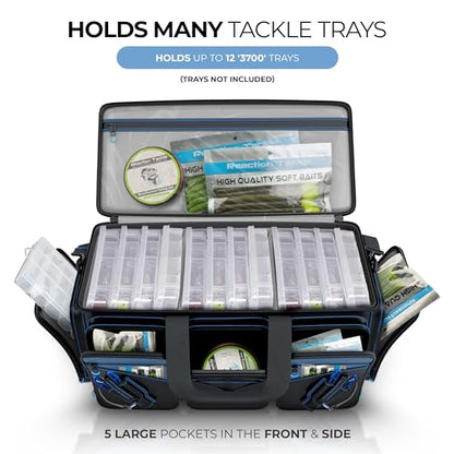 Reaction Tackle Fishing Tackle Bag – Salt Water Resistant Fishing Bag, 1000D PVC Waterproof Material, Tackle Box Organizer with Dividers for 3600 or 3700 Trays - color: D: XL Bag (without trays)