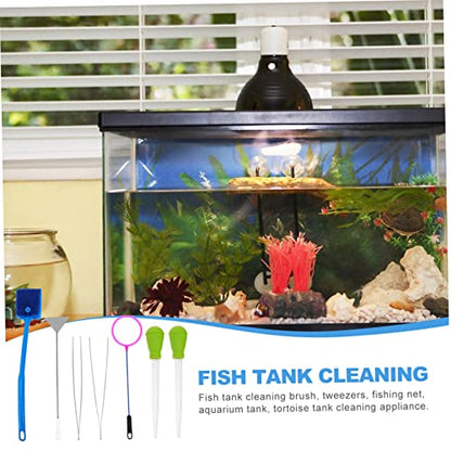 7pcs Aquarium Cleaning Tool with Stainless Steel Tongs Fishing Net and Brush for Easy Maintenance of Fish Tanks and Aquascaping