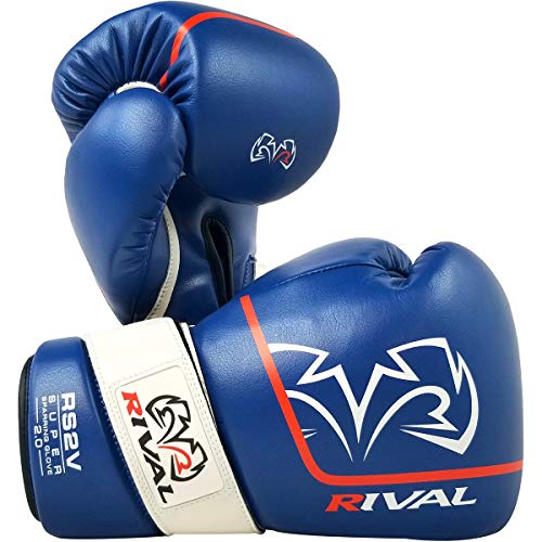 RIVAL Boxing RS2V 2.0 Super Sparring Gloves - Uses a Single Strap, Hook and Loop System Instead of Laces, Soft Inner Lining - color: Blue, size: 18 oz.