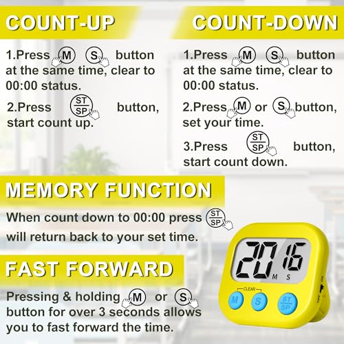 ZILLEEN Classroom Timer for Kids Teachers 2 Pack Digital Timers Pur Ye - color: Purple & Yellow