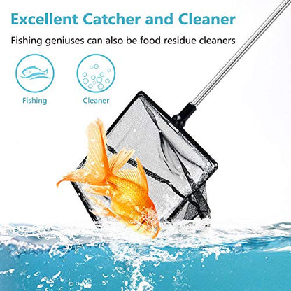 Aquarium Fish Net, 5 Inch Fine Mesh Fish Tank with Extendable 9-24 inch Long Handle
