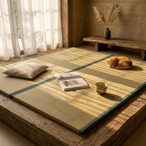 MustMat Japanese Floor Mattress Foldable Tatami Mats Folding Tatami Futon Mattress Rush Grass Floor Bed 35.4"x78.7"x1.2"(2 piece Set) | Japanese Floor Mattress, Tatami Futon Mattress, Rush Grass Floor Bed - size: 2 piece set