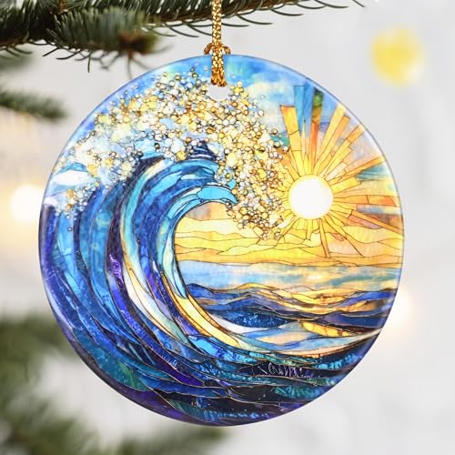 Christmas Ornaments, Dodosky 2.8in Ceramic Sea Wave Ornament, Xmas Decor, Christmas Tree Ornaments, Xmas Decorations for Tree, Holiday Ornament, Beach Lover Gift, Gifts for Friends, Family, Colleagues - color: Sea Wave