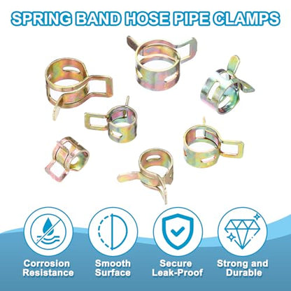 PATIKIL Spring Band Hose Clamps for 10.5-11.2mm OD Hose, 20 Pack Silicone Vacuum Constant Tension Band Clips for Fuel Line Silicone Air Hose Tube Water Pipe, Gold