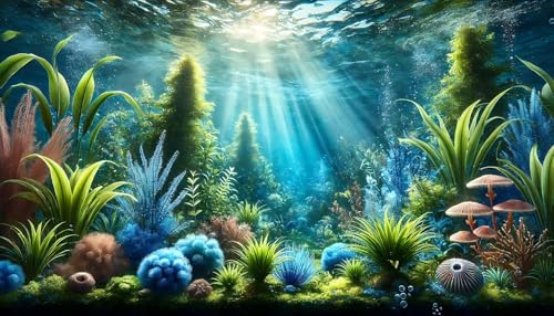 Fantasy Water Plants Aquarium Background Blue Green Plants Fish Tank Background 24x12 Inches PVC Glass Container Decoration with Tapes - color: Plants 2, size: 24"x12"/60x30cm