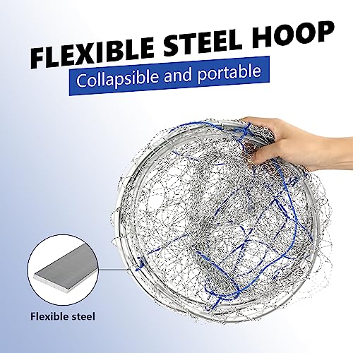 Large Bridge and Pier Fishing Net 32''/39'' Hoop, Foldable Drop Net Pier Fishing for Saltwater with Rope, Landing Net with Nylon Mesh, Collapsible Soft Steel Ring - color: Gray, size: M: 32''×36''