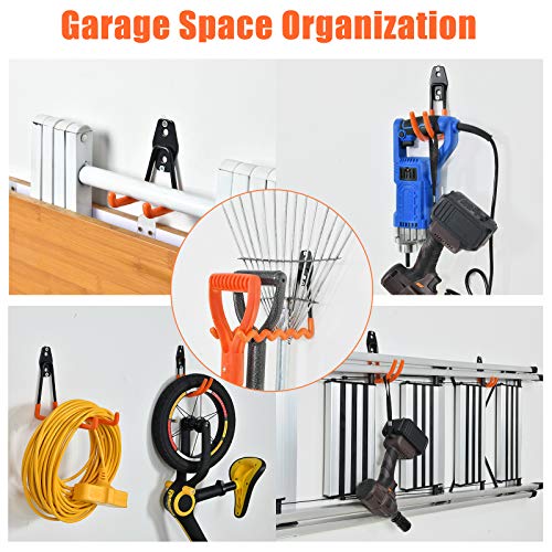 AOBEN 24PCS Garage Hooks, Heavy Duty Double Garage Hanger Organizer Wall Mount Iron Anti-Slip Garage Storage Hooks for Ladder, Power Tool,Bike,Ropes（23 Hooks & 1 hoder Strap-Black - size: 24PCS BL