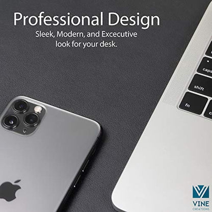 Vine Creations Leather Desk Mat 24" x 17", Desk Protector, PU Leather Desk Pad, Small Desk Pad Mat, Desk Blotter, Desk Pads on Top of Desks, Small Desk Mat for Home or Office (Black)