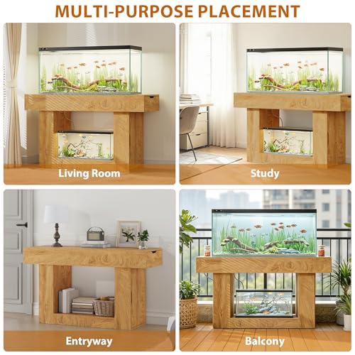 55–75 Gallon Aquarium Stand, Heavy-Duty 55 Inch Fish Tank Stand with Power Outlets, Drawer & Storage Cabinets, Farmhouse Entryway Tank Stand for Fish/Turtle/Reptile Terrarium