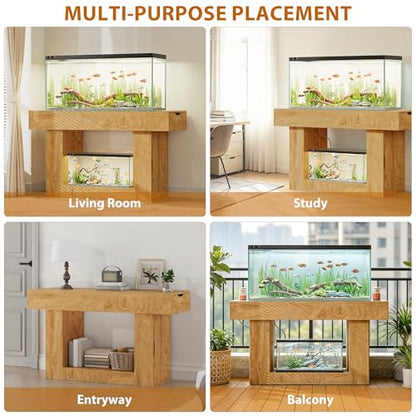 55–75 Gallon Aquarium Stand, Heavy-Duty 55 Inch Fish Tank Stand with Power Outlets, Drawer & Storage Cabinets, Farmhouse Entryway Tank Stand for Fish/Turtle/Reptile Terrarium
