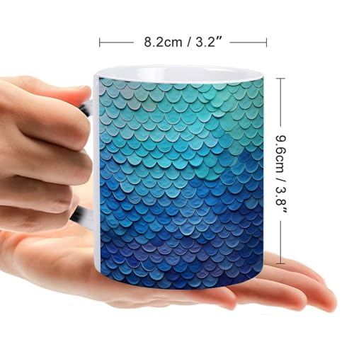 Blue Fish Scale Color Changing Mug Heat Sensitive Coffee Mug Magical Ceramic Coffee Cup Personalized Tea Cup Message Appears As It Heats Novelty Gift for Family Friend