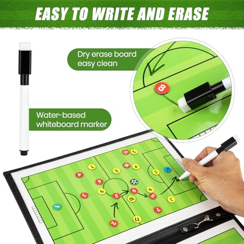 Foldable Magnetic Soccer Coaching Board, Soccer Tactics Strategy Board | Portable Soccer Board with Dry Erase Markers and Magnetic Markers for Coaches Training, Great Gift for Kids Soccer Coach.