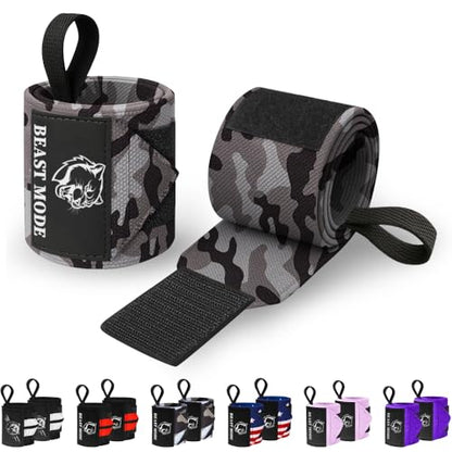 Elastic Cotton Weightlifting Wrist Wraps with Thumb Loops, 1 Pair - color: Black Camo, style: 18" – Beast Mode