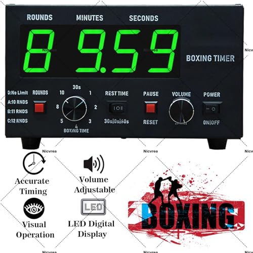 Boxing Timer, LED Gym Timer with Full Button Operation, Adjustable Buzzer and Stopwatch, Selectable Training Time and Cycle Repetitions for Muay Thai and Kickboxing Green - color: Green