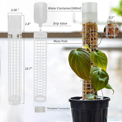 Moss Pole 17.4 inch, 2 Pack Monstera Plant Support, Plastic Self-Watering, Stackable Design - Ideal for Medium to Large Plants