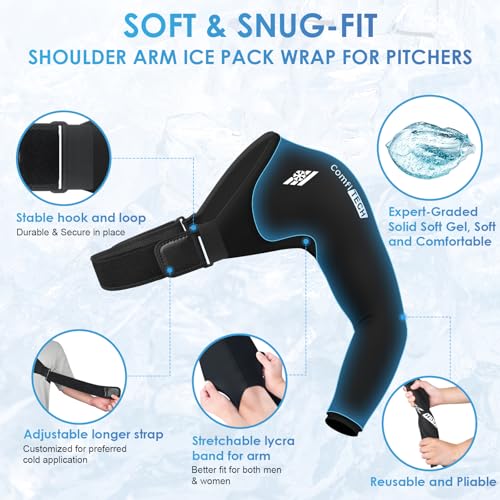 ComfiTECH Reusable Shoulder Arm Ice Pack Wrap for Pitcher & Recovery, XL - size: Extra Large, style: Black