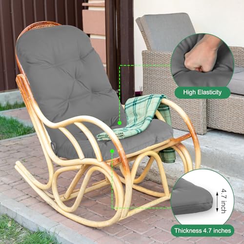 Drydiet 4 Set Outdoor High Back Chair Cushions 47 x 20 Inch Rocking Chair Cushions Waterproof Fade Resistant Comfort Replacement Seat Pads with Ties for Patio Lawn Yard Porch Home Office(Gray)