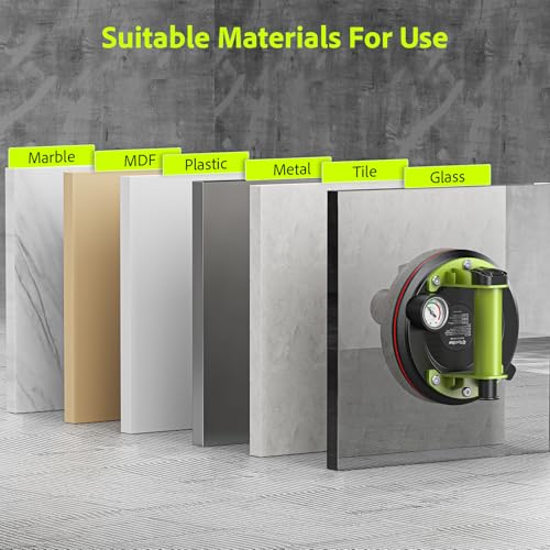 TaskStar Glass Suction Cups to Lift Large Glass: 8" Tile Suction Cup Tool with Pressure Gauge, 450 LBS Max Load, Heavy Duty Vacuum Lifter for Contractor/Tiler/Stone Installer/DIYer - color: Green