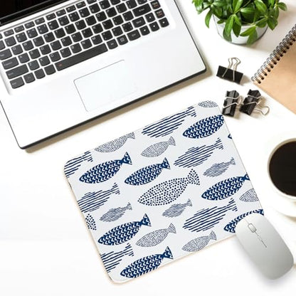 Navy Blue Fish Mouse Pad for Desk,Cute Coastal Desk Mat Gaming Mouse Mat for Home Office,Boho Blue and White Mouse Pad for Women Girls 8.25x10In - color: Navy Blue Fish
