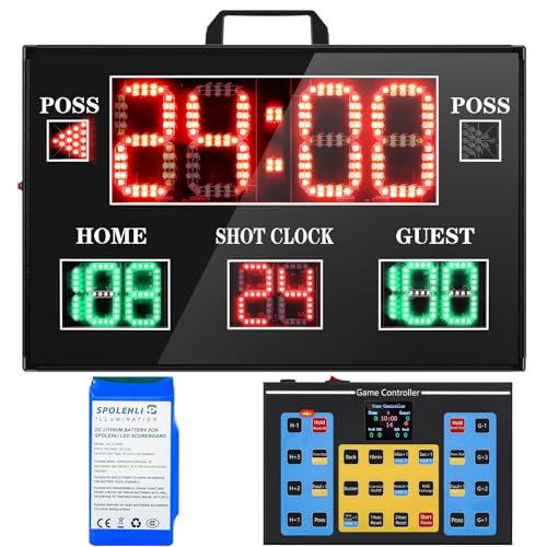 Large Electronic Scoreboard with Wireless LCD RF Controller - 22.4x14.6 Big LED Display, 100Ft Visibility, Dual Power Options, Flexible Timing Control for Indoor/Outdoor Sports Games