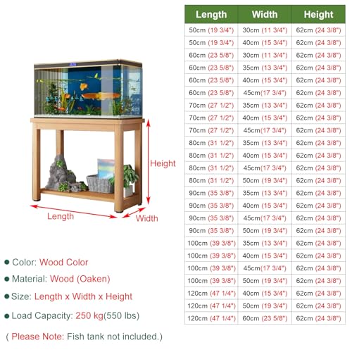 Solid Wood Fish Tank Stand, Aquarium Stand with Plant Shelf, 5 10 15 20 30 40 Gallon Fish Tank Table, Reptile Tank Rack for Home Office,Ligjt Grey,60x45cm(23 5/8 - color: Ligjt Grey, size: 60x45cm(23 5/8