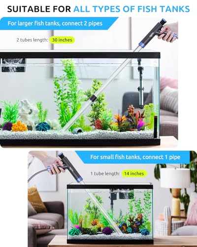SEAOURA Aquarium Siphon Pump Gravel Cleaner, Fish Tank Vacuum Gravels Cleaning Kit, Manual Water Changer with Air Push Button, Aquariums Sand Clean Set, Hose for Suck Manure Wash Sand