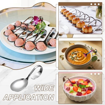 uxcell Stainless Steel Curved Handle Spoon, Mirror Polished Oval Bent Serving Spoons for Home Restaurants Kitchen Dining Salad Seafood Sushi Buffet Cooking Utensils, Silver - color: Silver