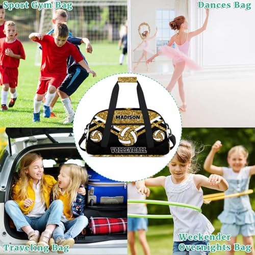 Custom Volleyball Bag for Sports Duffel Bag, Gold Sequins with Black | Personalized Gym Bag Customize Travel Duffle Bag with Name - color: Gold