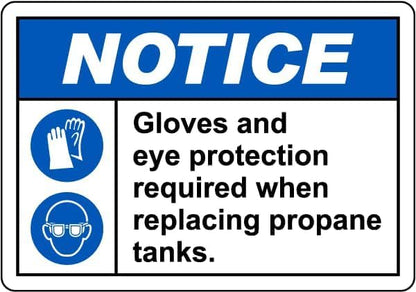 Notice Gloves and Eye Protection Required Sign – 8x12 Inch RustFree Aluminum,Weatherproof & UV Protected,Safety Warning for Propane Tank Replacement Areas - color: Style-4