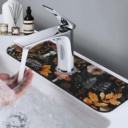 Faucet Draining Mat For Kitchen Sink, Mushrooms Ferns Wildflowers Diatom Mud Absorbent Drain Pad For Bathroom Kitchen Sink Splash Guard Drying Mat - color: Mushrooms Ferns Wildflowers
