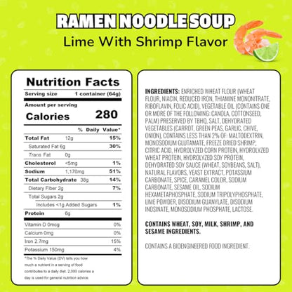 Maruchan Instant Lunch Ramen Noodles, Lime Flavor with Shrimp – Japanese-Style Instant Noodle Soup, Easy Meal Ready in 3 Minutes – 2.25 Oz. (12 Pack) - size: 0.19 Ounce (Pack of 12)