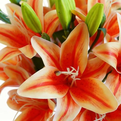 Garvee Tiger Lily Artificial Flowers, Lifelike Fake Lilies in Vase with Faux Water, Artificial Floral Arrangements for Home Office Anniversary, Birthday & Special Occasions Decor, Orange