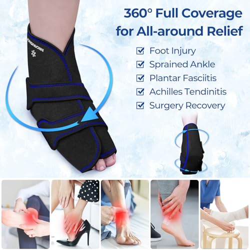 KingPavonini Ankle Foot Ice Pack Wrap, XL, Black, 1 Wrap + 4 Gel Packs - size: XL, style: Black (1 Wrap+4 Gel Packs)