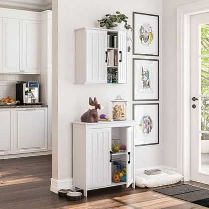 RiverRidge Monroe Two-Door Floor Storage Cabinet - Bathroom Storage Cabinet with Adjustable Shelves - Soft-Close Doors White Finish with Matte Black Handles