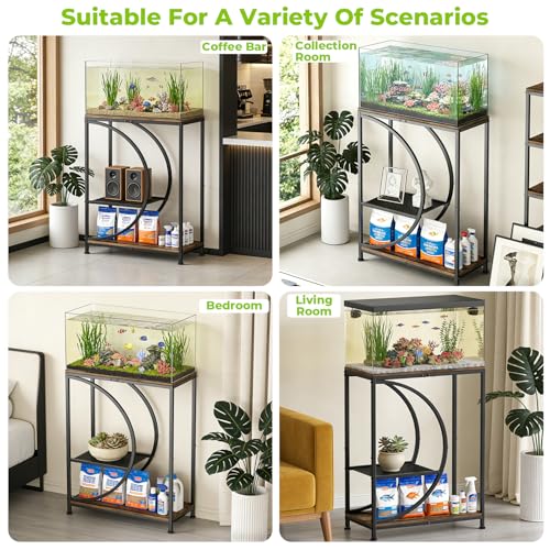10 Gallon Fish Tank Stand, Aquarium Stand with Smooth Wood Board and Matte Black Iron Frame, Heavy Duty Sturdy Design for Home Office Use, Black (Tank not Included)