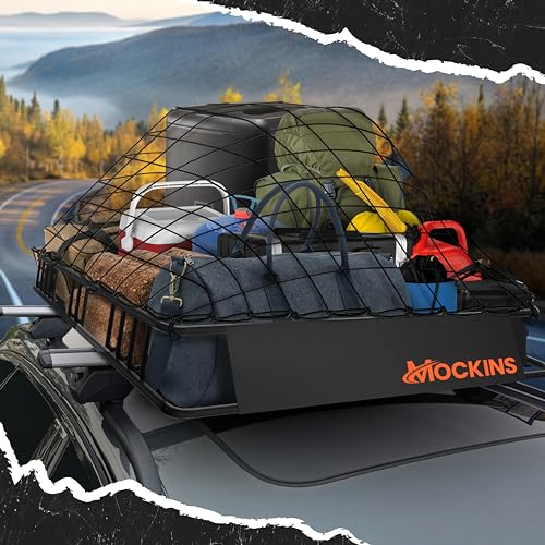 Mockins XL Extendable Roof Rack Cargo Carrier for Top of Vehicle Storage | 84"x39"x6" 250 Lbs Capacity Weatherproof Steel Roof Basket | Heavy Duty Car & SUV Rooftop Cargo Carrier Set w/ Straps & Net - size: Basket: 84"x39"x6"