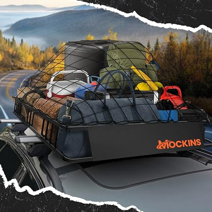 Mockins XL Extendable Roof Rack Cargo Carrier for Top of Vehicle Storage | 84"x39"x6" 250 Lbs Capacity Weatherproof Steel Roof Basket | Heavy Duty Car & SUV Rooftop Cargo Carrier Set w/ Straps & Net - size: Basket: 84"x39"x6"