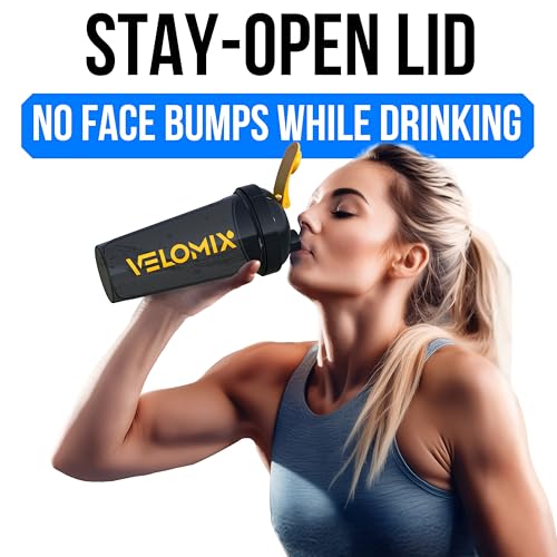 VELOMIX 2 Pack 28oz Protein Shaker Bottle for Protein Mixes, Golden Stone - color: B1) Yellow and Black