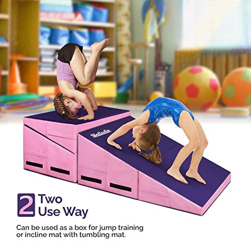 Matladin Incline Gymnastics Wedge Mat, Folding Gymnastics Mat for Kids Girls Home Training Exercise - color: Purple+Pink, size: 32.7 in x 23.6in