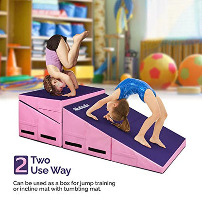 Matladin Incline Gymnastics Wedge Mat, Folding Gymnastics Mat for Kids Girls Home Training Exercise - color: Purple+Pink, size: 32.7 in x 23.6in