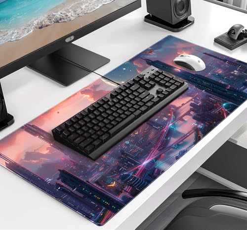 Digital Night Scene Office Art Desk Mat, Female Learning Computer Mouse Mat | The Surface Of The Mouse Pad Is Designed With Fiber Woven Material, And The Base Is Made Of Natural Anti Slip Rubber. - color: City Night Scene
