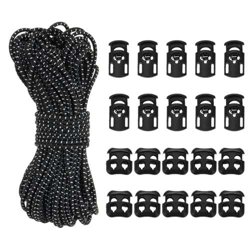 YELARXI Cord Locks, Elastic Cord, Spring Toggle Stopper Slider 50 ft & Black/White - color: Black/White