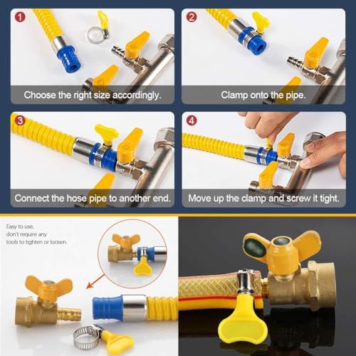 16-Pack Mixed Pack Yellow Stainless Steel Hose Clamps, Adjustable Thumb Screw Key Type Clamps, (8-12mm, 13-19mm, 18-32mm,32-44mm) Size 4pcs each