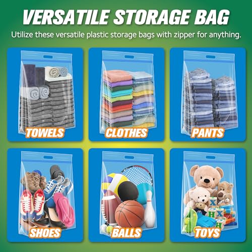 HIBAG 15 Gallon Large Storage Bags, 24” x 24” Resealable Clear Bags with Handle, Extra Large XL Heavy Duty for Clothes Pillow Travel Moving, Pack of 10 - size: 15 gal - 10 pack