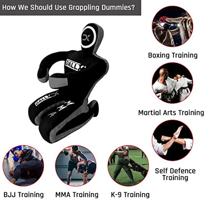 DALLX MMA Grappling Dummy BBJ Wrestling Brazilian Jiu Jitsu Punching Bag Judo Karate Throwing Boxing Fighting Dummy Self Defense Sitting Position – UNFILLED - color: Black Grey, size: 4FT